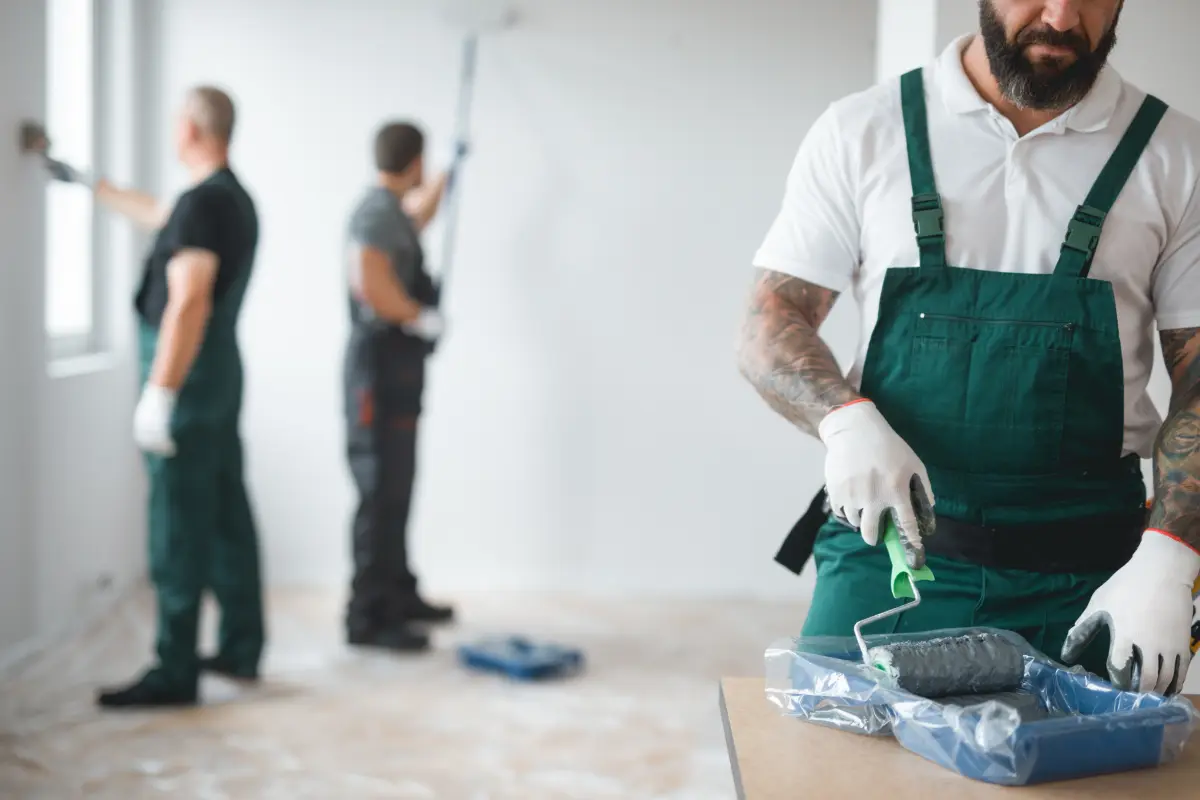 Painters working inside a commercial space during renovation