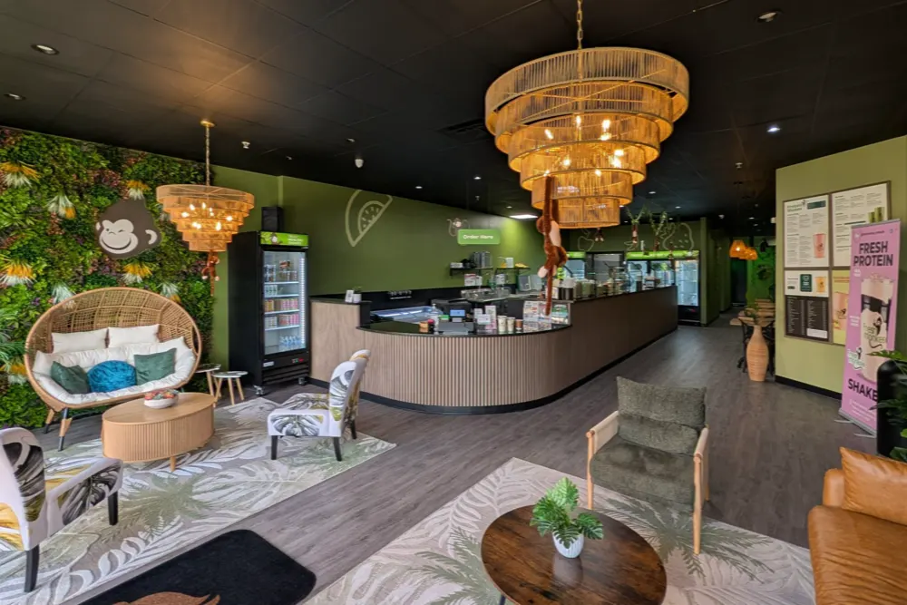 Restaurant lounge with a living green wall in Sarasota