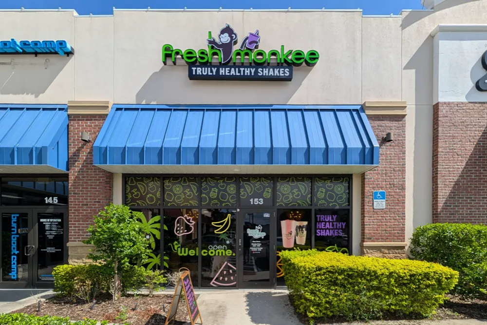 Storefront of the Fresh Monkee restaurant buildout in Sarasota